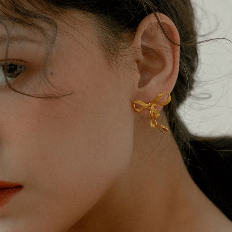 Bow Stud Earrings - Gold Plated Sterling Silver