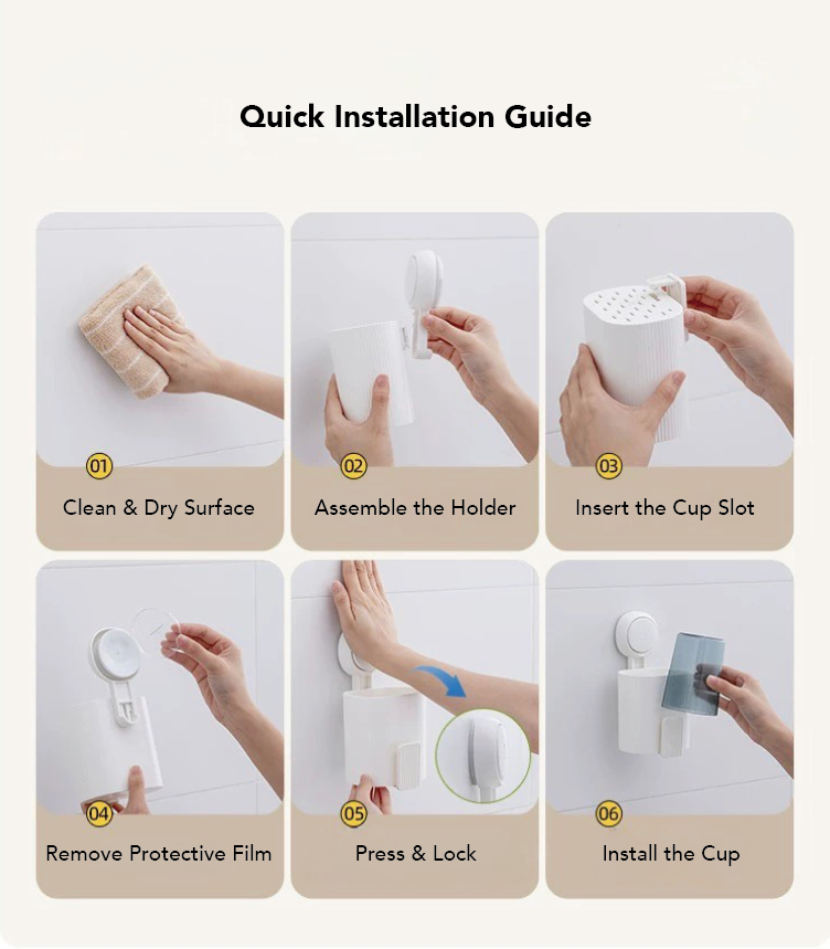 Installing TAILI vacuum suction toothbrush holder on smooth tile