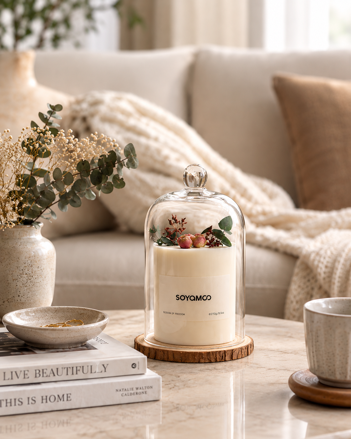 Decorative Soy Candle with Glass Cloche – 270g