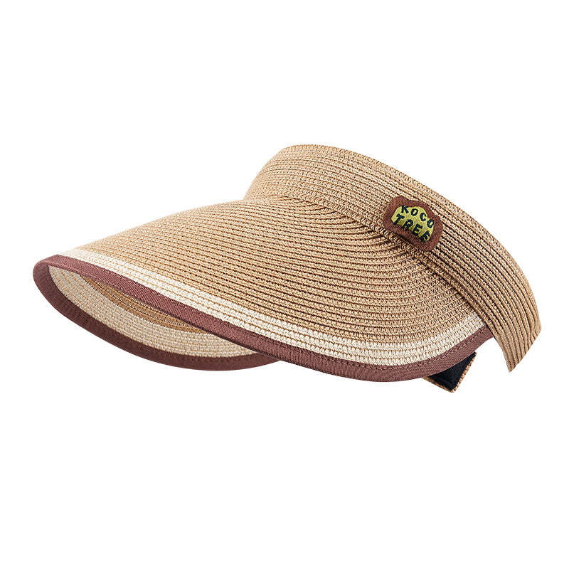 Kids wide brim straw-look sun visor hat for children in khaki brown