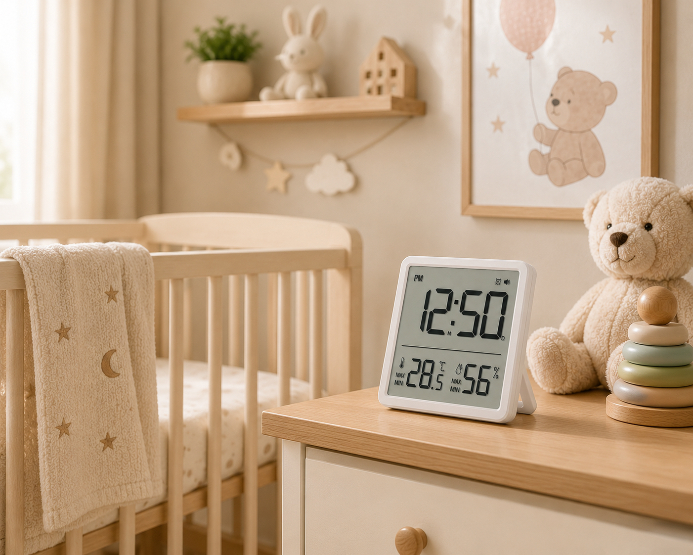 Large LCD Temperature &amp; Humidity Monitor with Clock (86mm)