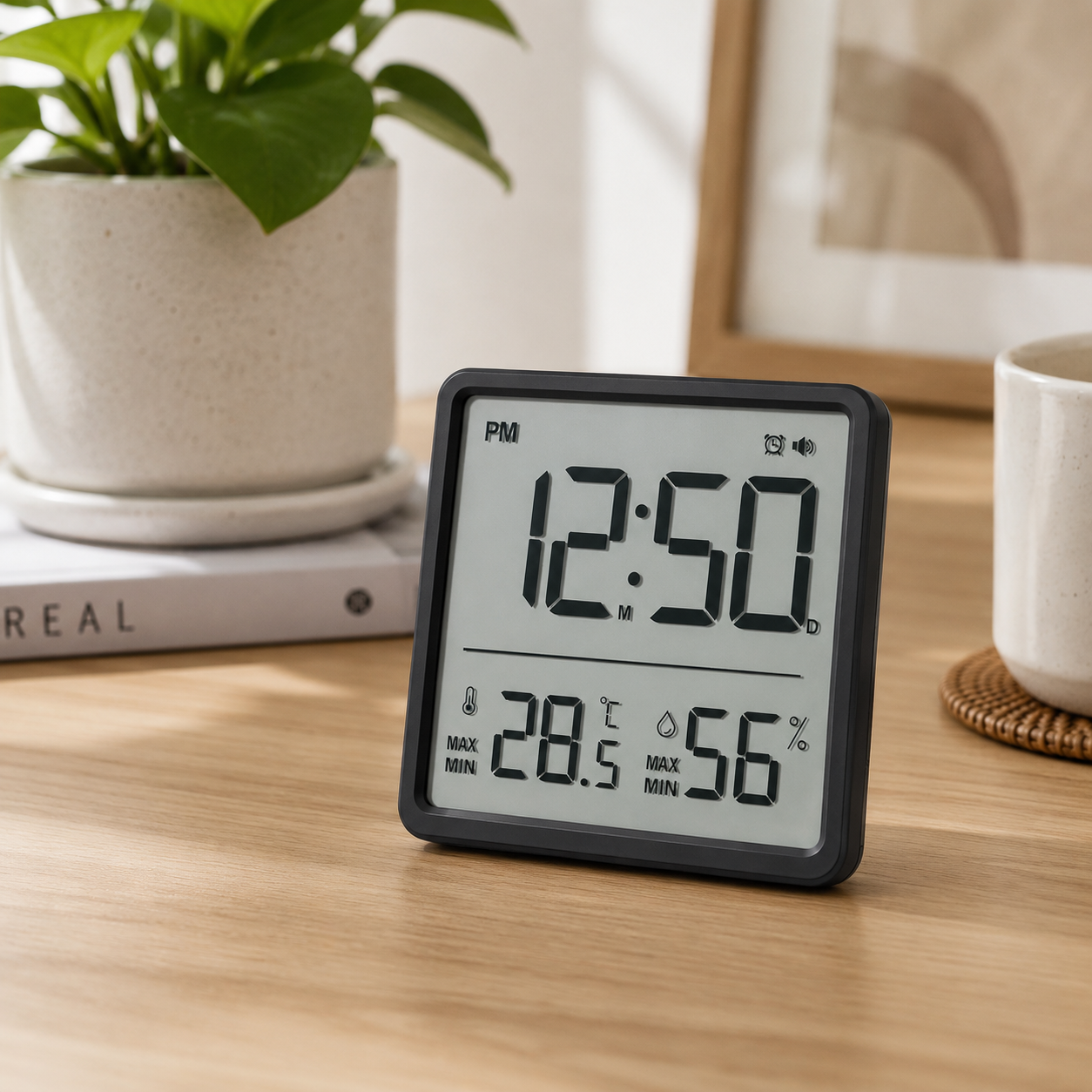 Large LCD Temperature &amp; Humidity Monitor with Clock (86mm)