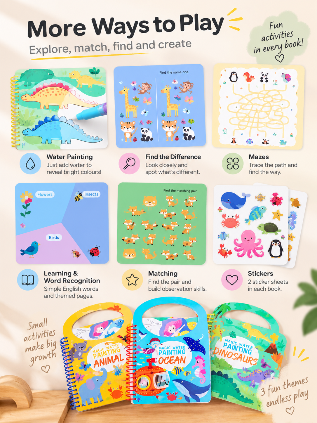 Reusable Magic Water Painting Activity Books – Set of 3