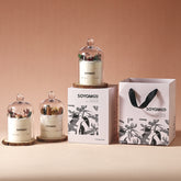 Soy candle gift box with glass cloche and wooden base