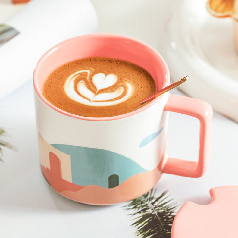 Oasis Ceramic Coffee Mug 450ml with Lid &amp; Spoon