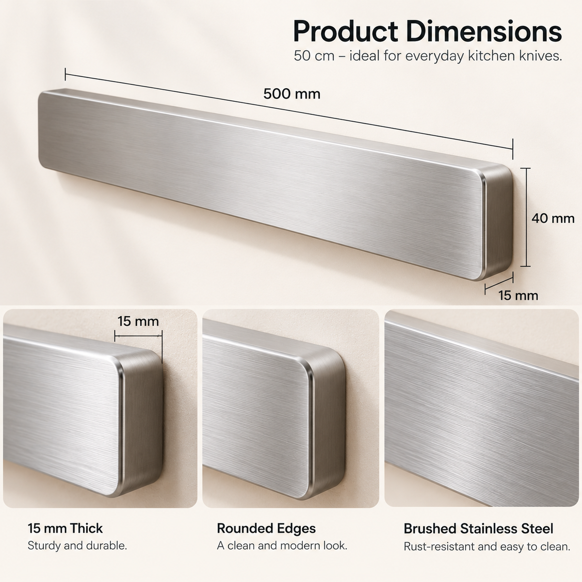 Magnetic Knife Holder - No-Drill Stainless Steel Strip
