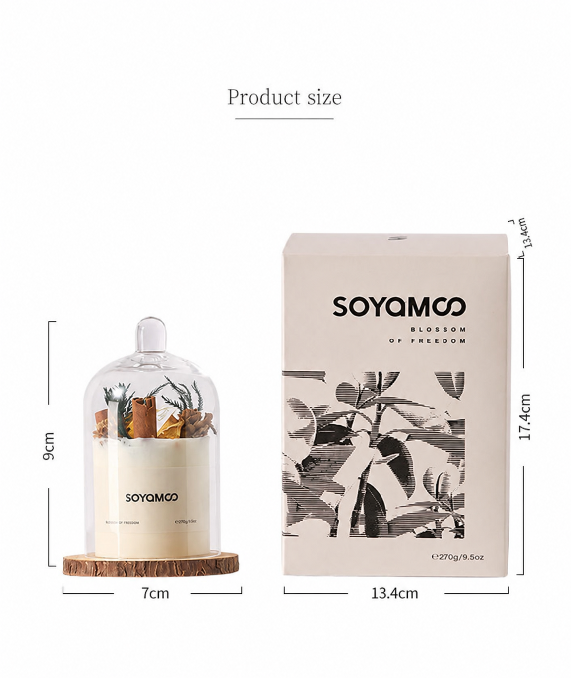 Glass cloche soy candle dimensions and packaging size