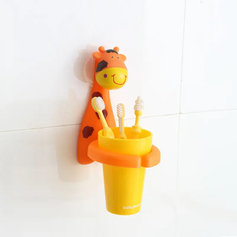 Kids Rinse Cup with Wall-Mounted Animal Holder