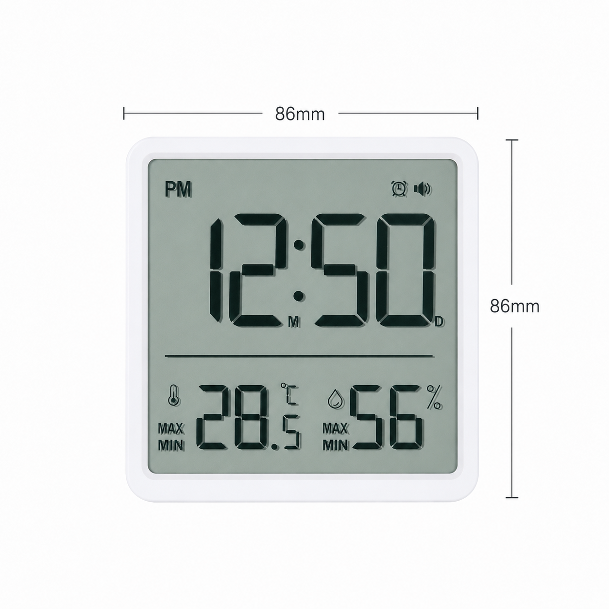 Large LCD Temperature &amp; Humidity Monitor with Clock (86mm)