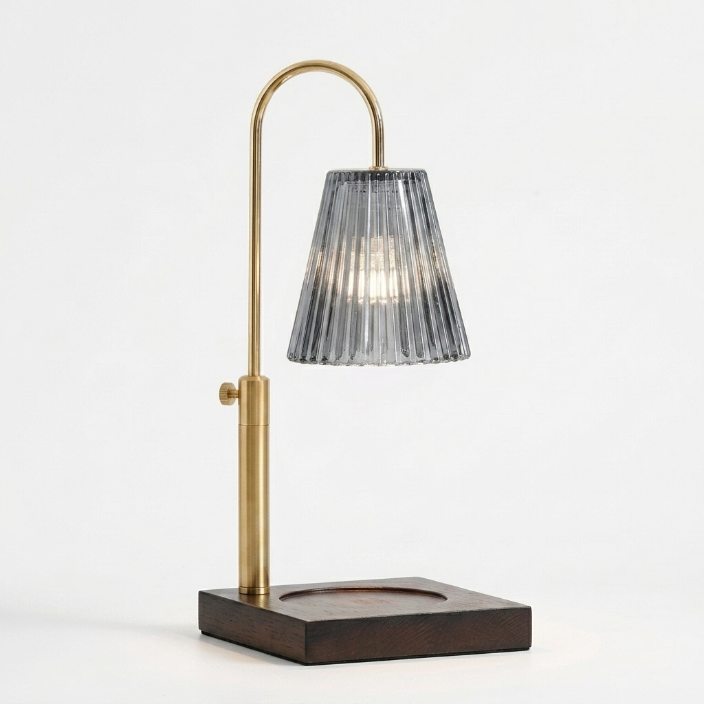 Smoke Grey Pleated Glass Candle Warmer Lamp