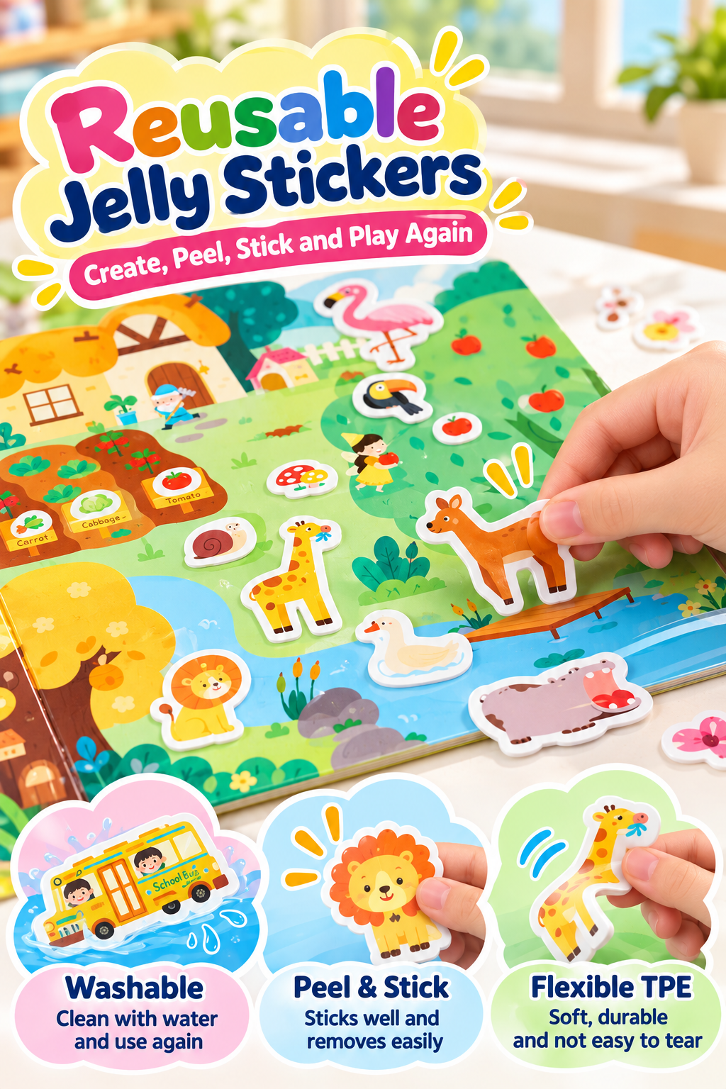 Reusable Jelly Sticker Activity Book– Set of 3