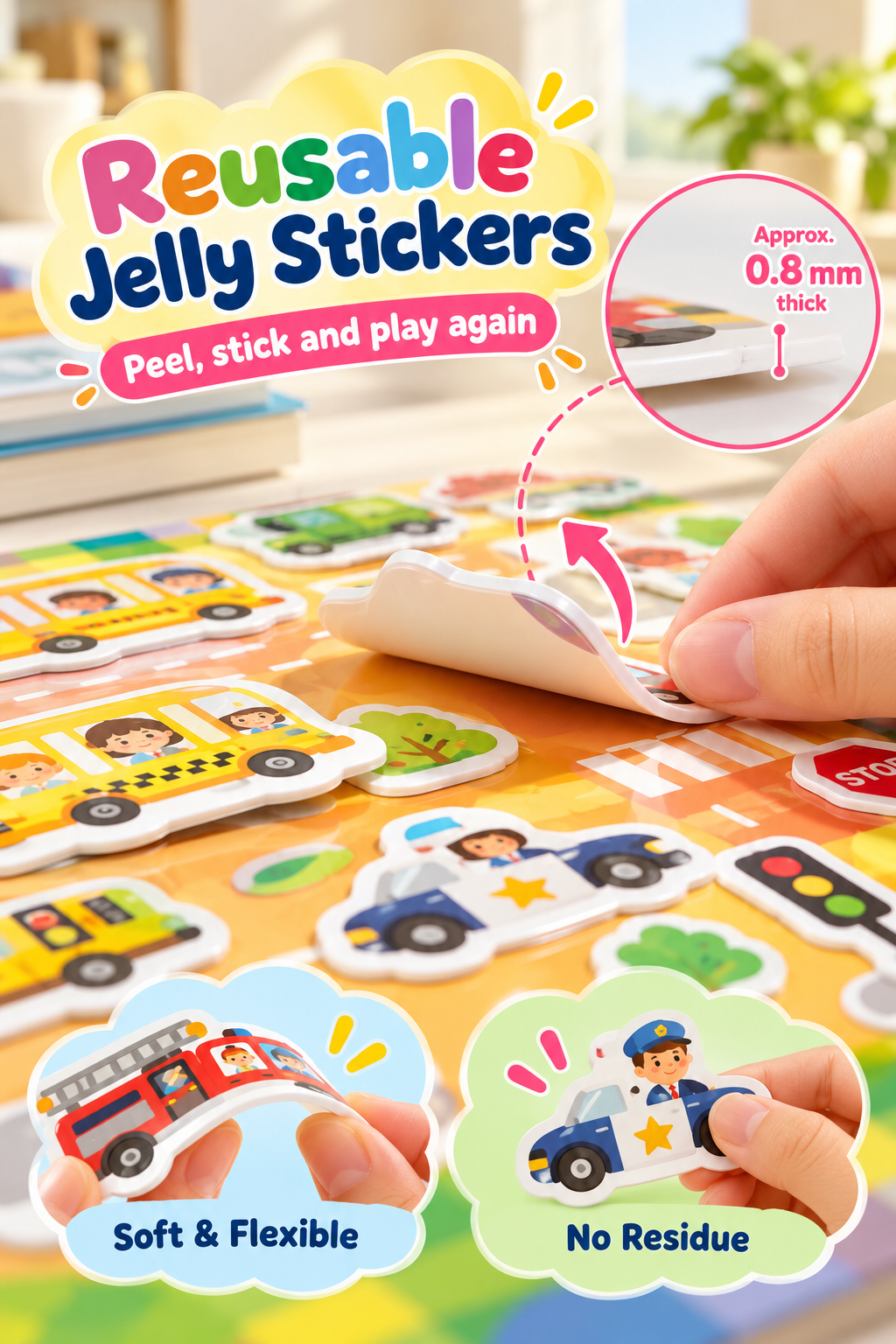 Reusable Jelly Sticker Activity Book– Set of 3