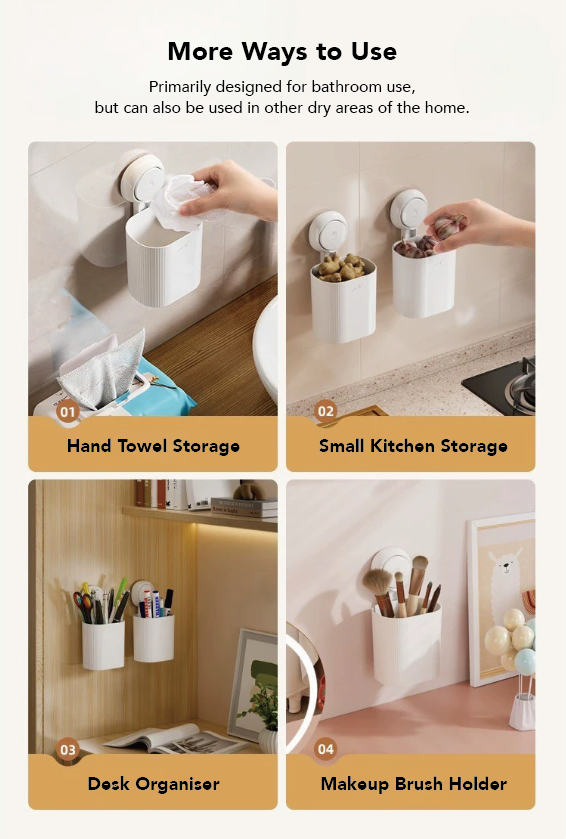 Wall mounted holder used as desk and bathroom organiser