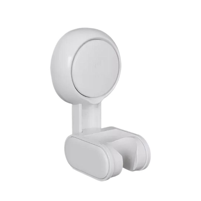 White suction cup shower head holder on white background