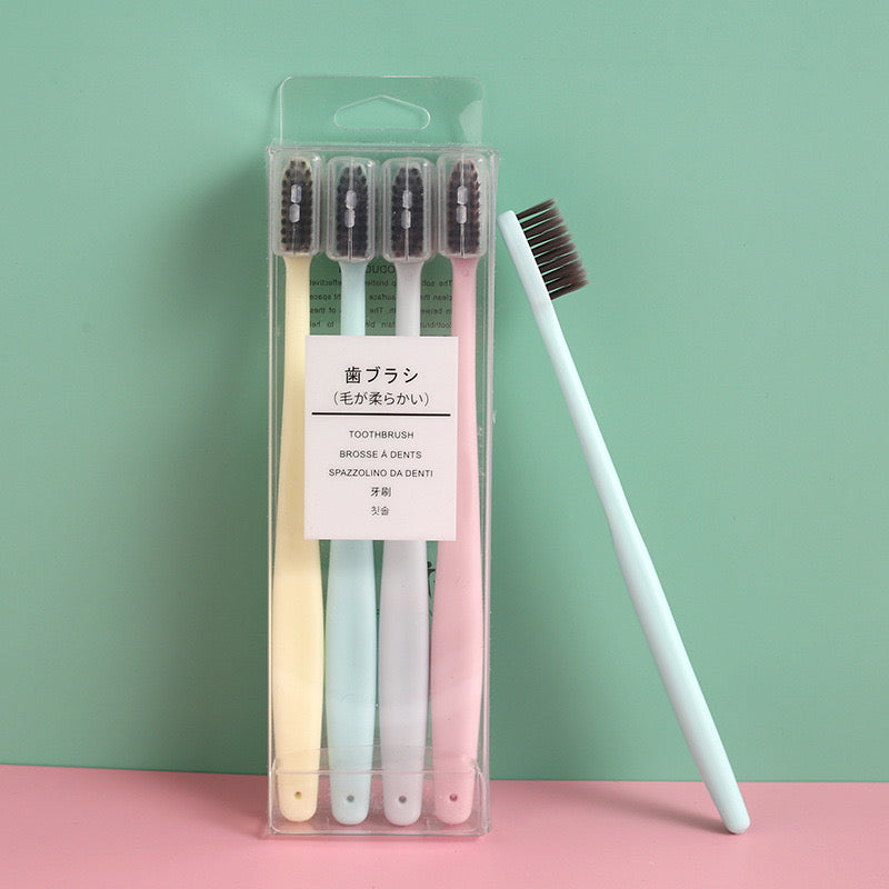 Adult Soft Toothbrush Set – 4 pcs (Charcoal Bristles)