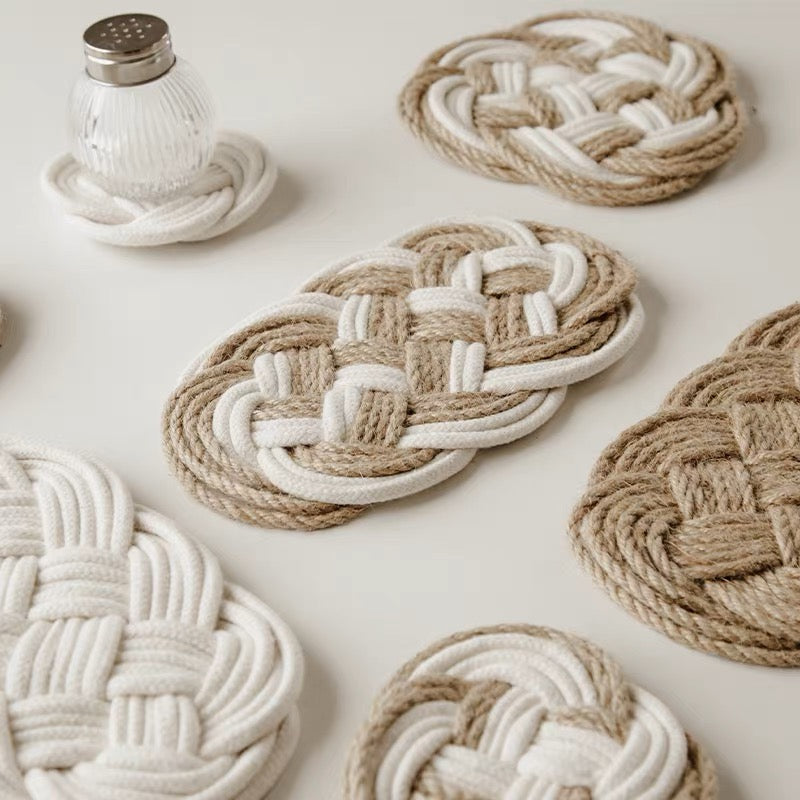 rope table set with coasters and mat