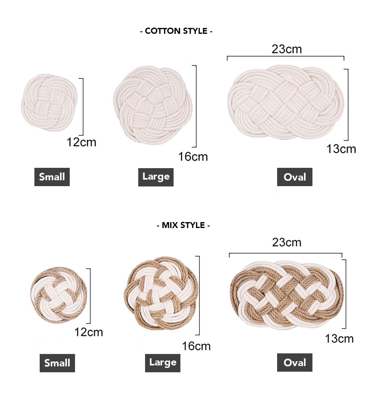 rope coaster and mat size guide