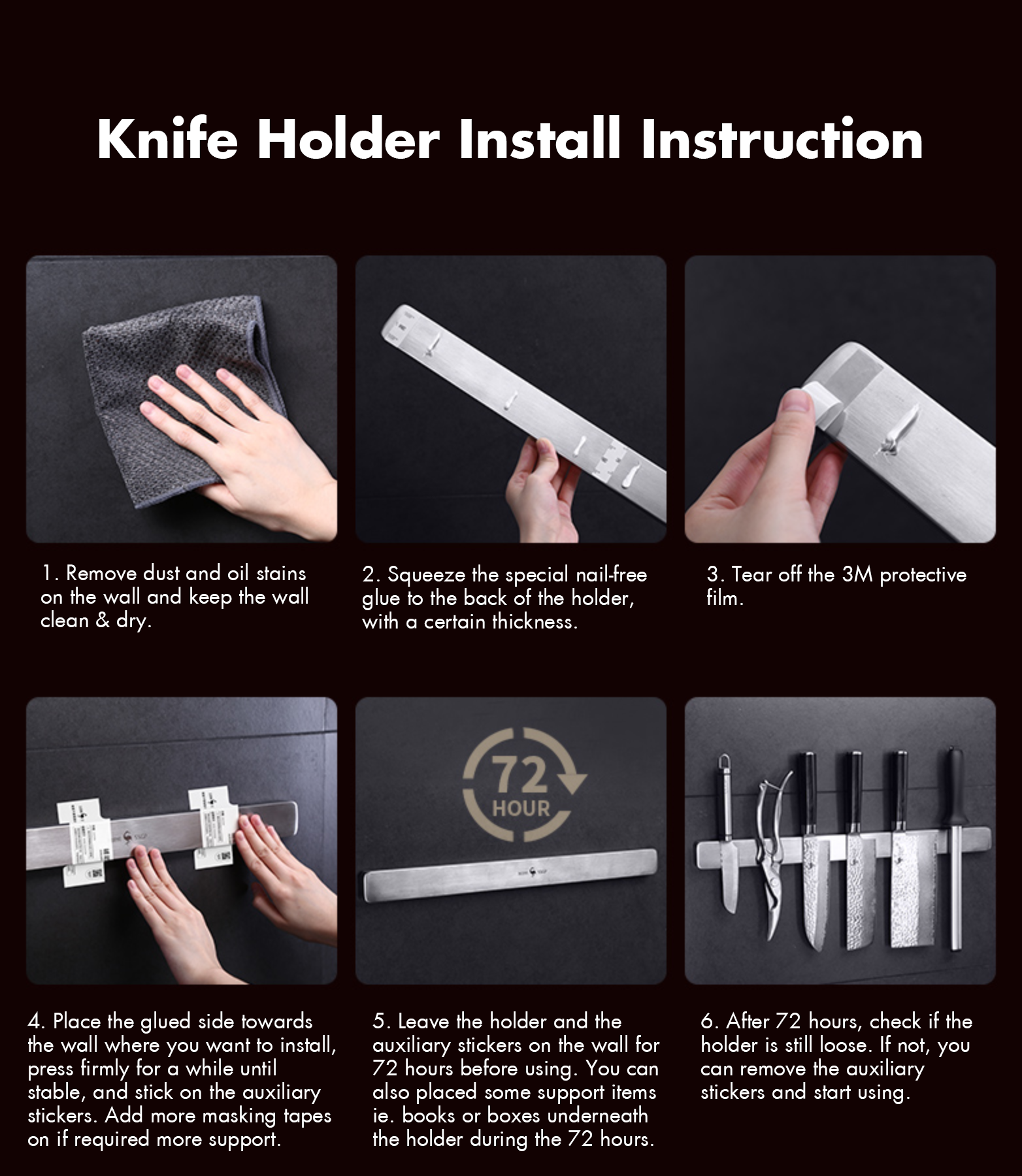Magnetic Knife Holder - No-Drill Stainless Steel Strip