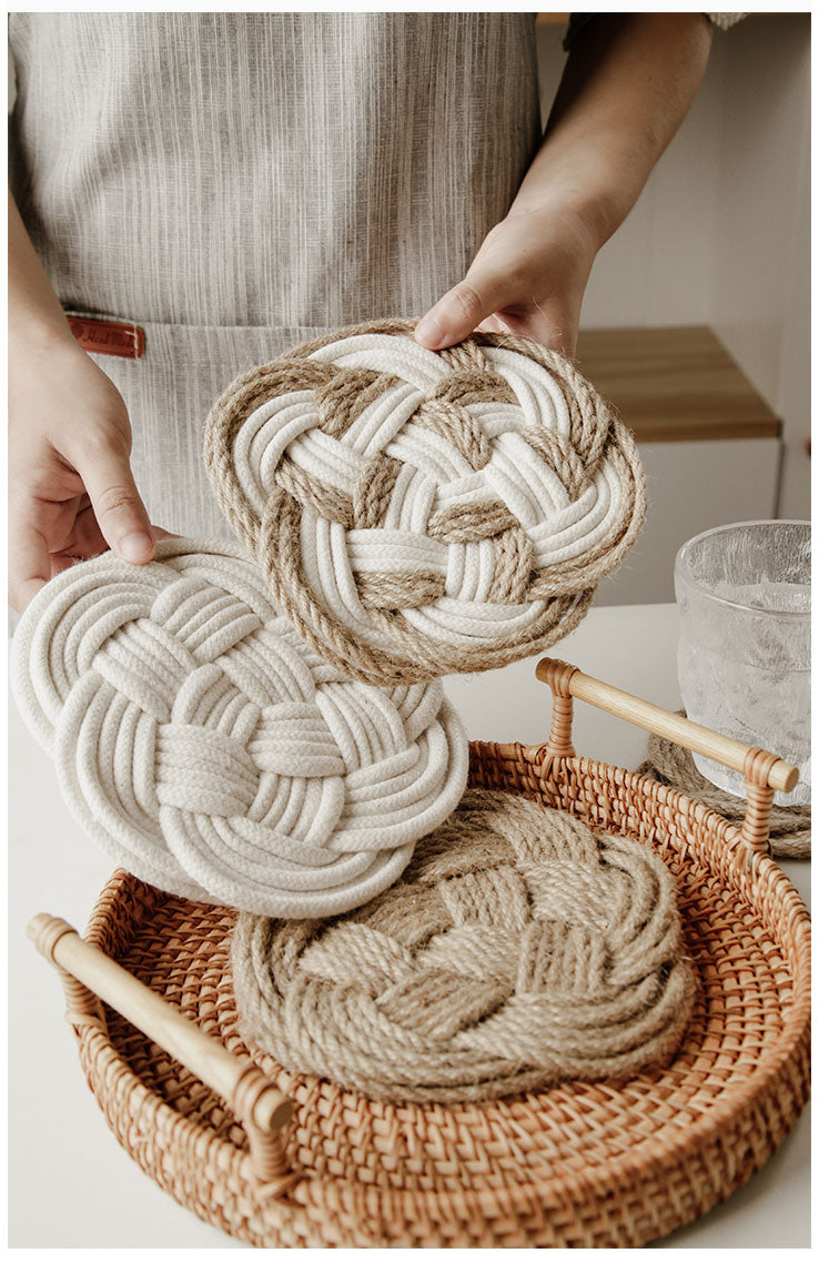 Natural Rope Table Set (1 Oval Mat + 2 Coasters)