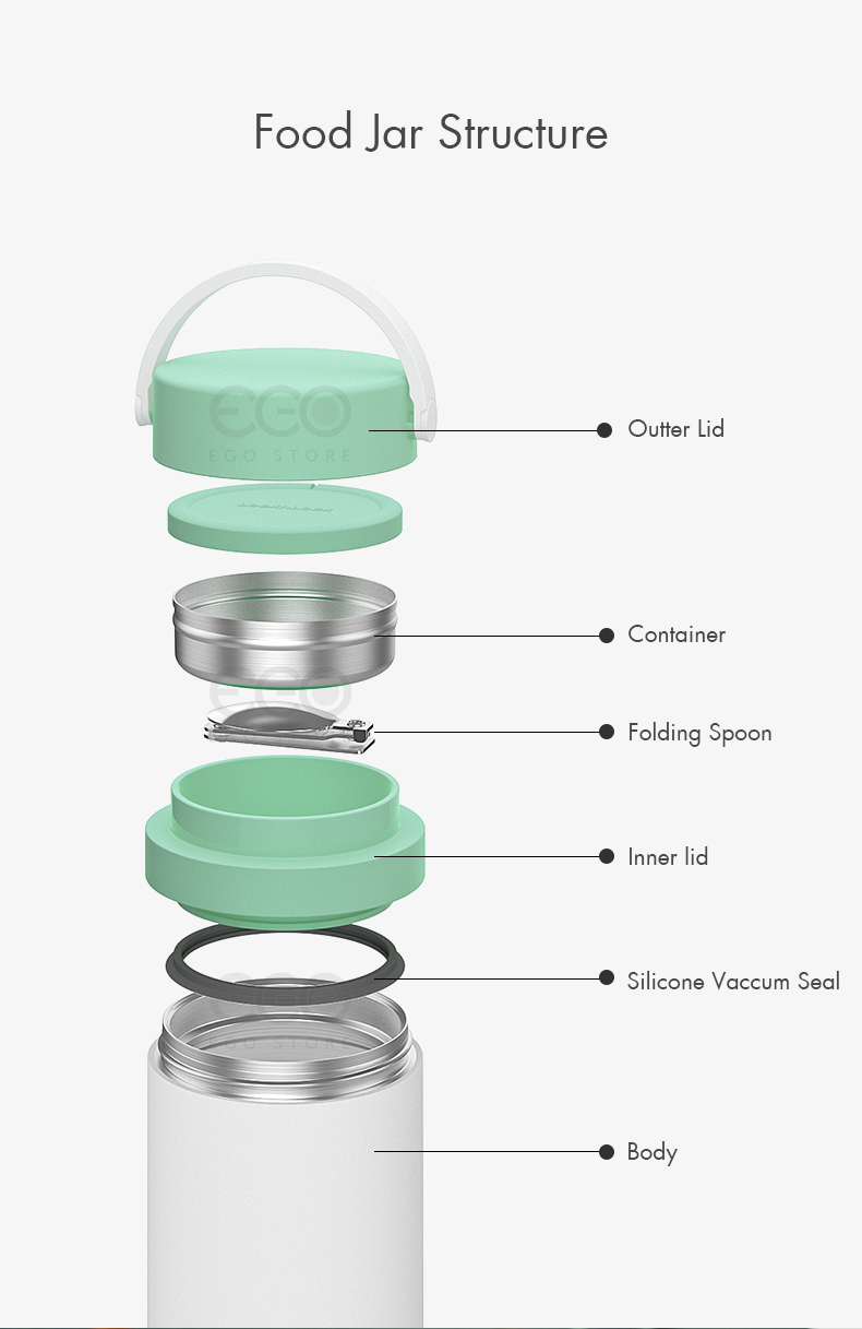 Thermal Handle Food Jar with Folding Spoon 500ml